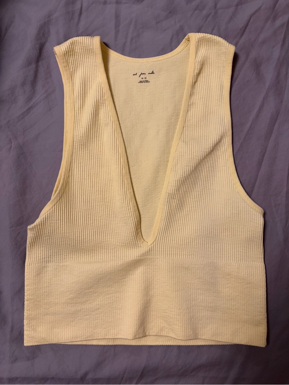 Urban Outfitters Pale Yellow Deep V Ribbed Tank